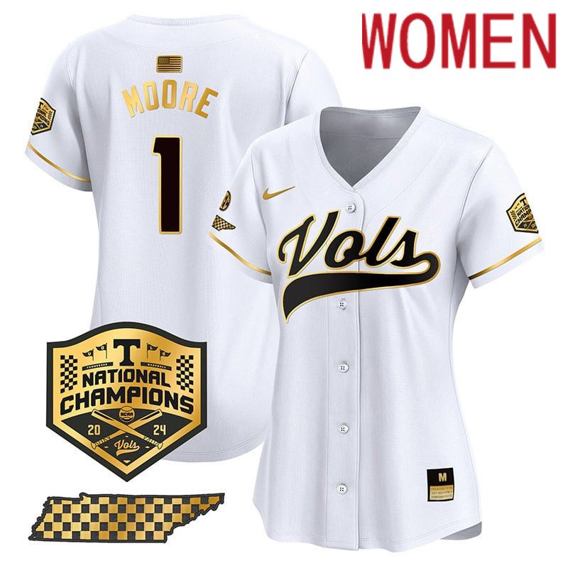 Women Tennessee Volunteers #1 Moore White 2024 Nike Champions Vapor Premier Limited NCAA Jersey style 1->women nfl jersey->Women Jersey